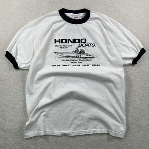 Vintage 80s 90s Anvil Hondo Boats Ringer T-shirt Men's Large Double Sided EUC
